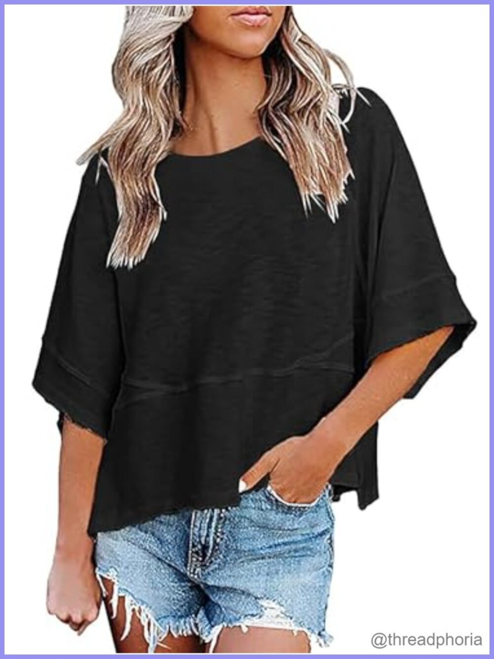 Women's Batwing 3/4 Sleeve Crewneck Loose T-Shirt Summer Top
